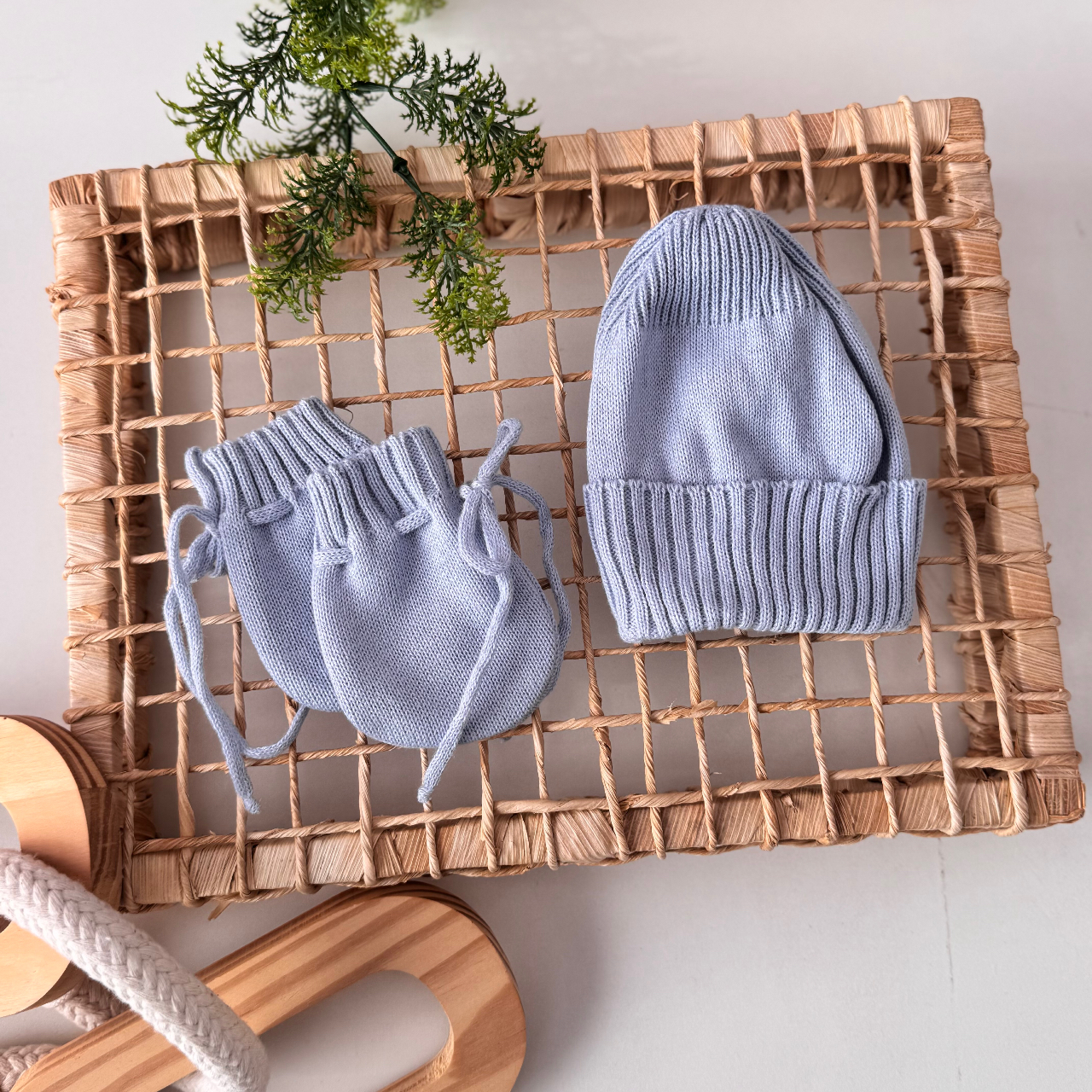  kit touca e luva- azul bebê